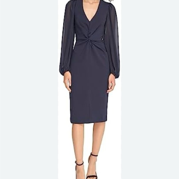 Vince Camuto Blue Wrap Tie Front Sheath Dress - Picture 1 of 12